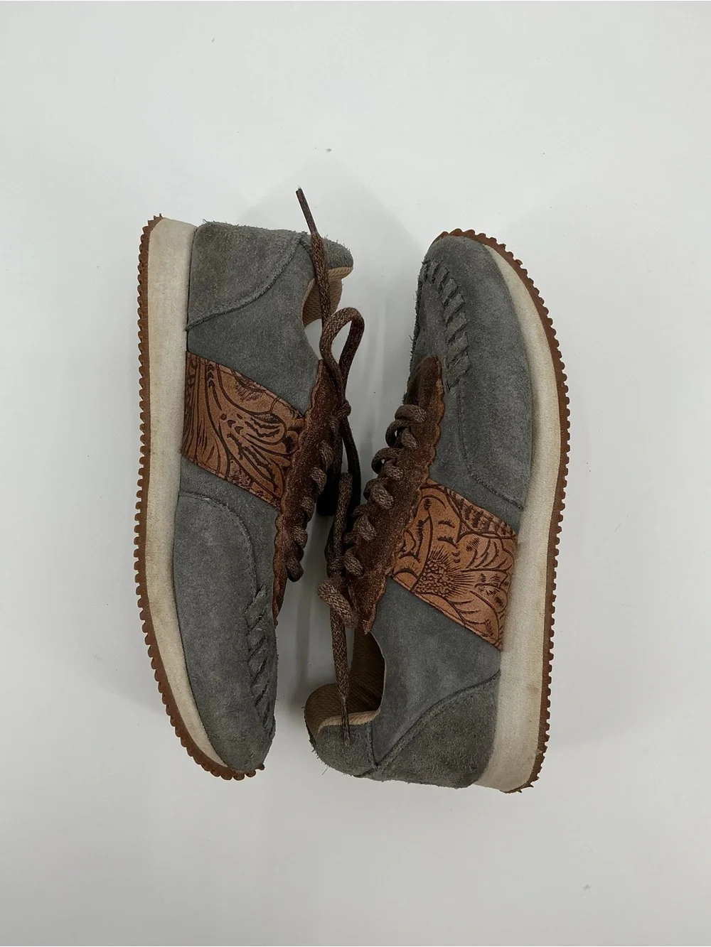 Reba - Justin Ladies Gray and Brown Suede Lace-Up Western Running Sneakers